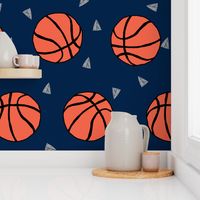 basketball fabric // sports basketball themed fabric - navy