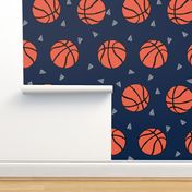 basketball fabric // sports basketball themed fabric - navy