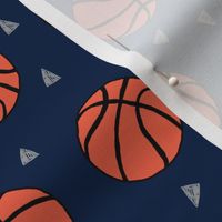 basketball fabric // sports basketball themed fabric - navy