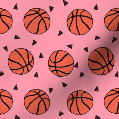 basketball fabric // sports basketball themed fabric - pink