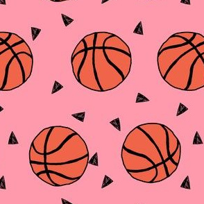 basketball fabric // sports basketball themed fabric - pink