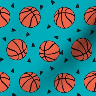 basketball fabric // sports basketball themed fabric - teal