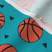 basketball fabric // sports basketball themed fabric - teal