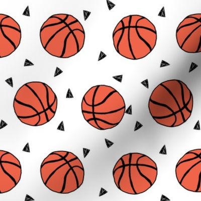 basketball fabric // sports basketball themed fabric - white