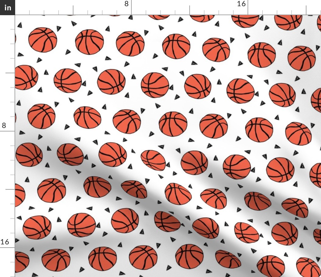 basketball fabric // sports basketball themed fabric - white