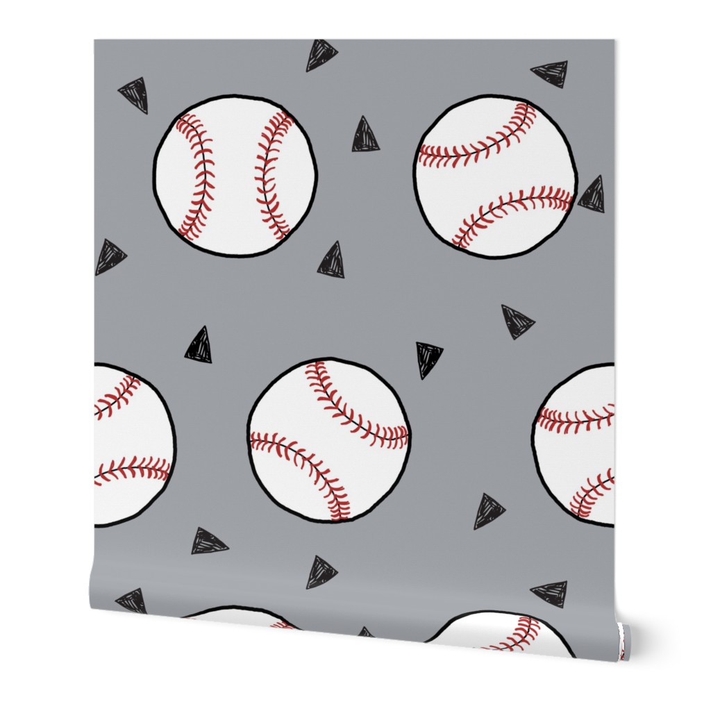 baseball fabric // sports baseball american themed fabric - grey