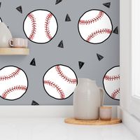 baseball fabric // sports baseball american themed fabric - grey