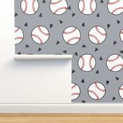 baseball fabric // sports baseball american themed fabric - grey