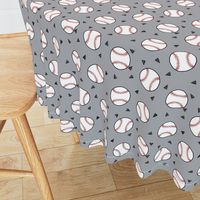 baseball fabric // sports baseball american themed fabric - grey