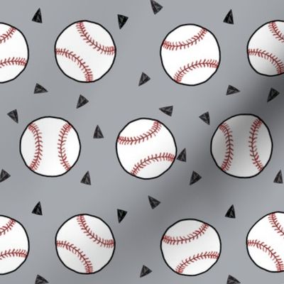 baseball fabric // sports baseball american themed fabric - grey