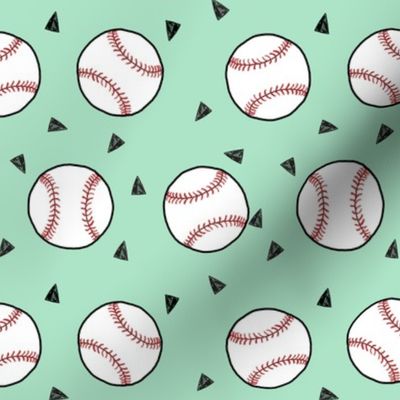 baseball fabric // sports baseball american themed fabric - mint