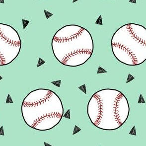 baseball fabric // sports baseball american themed fabric - mint