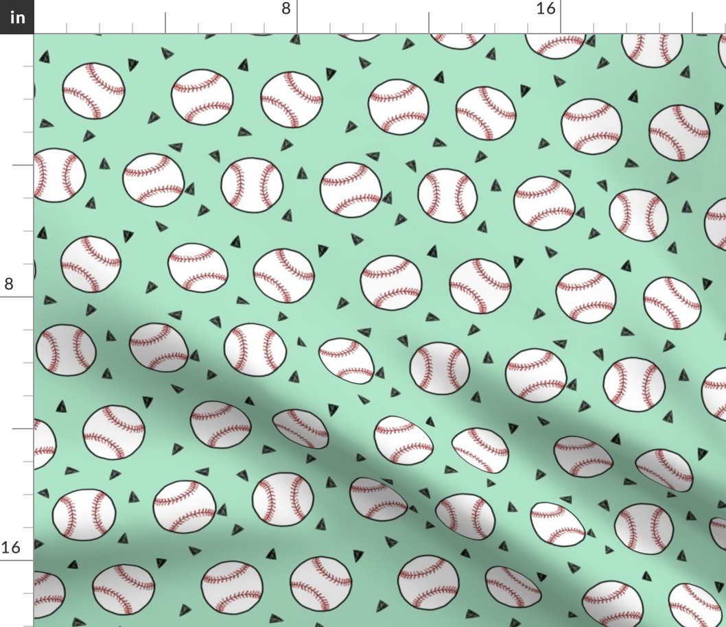 baseball fabric // sports baseball american themed fabric - mint