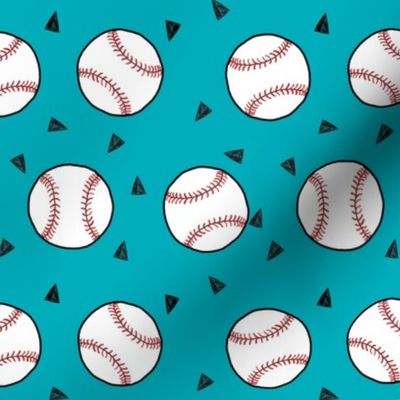 baseball fabric // sports baseball american themed fabric - teal