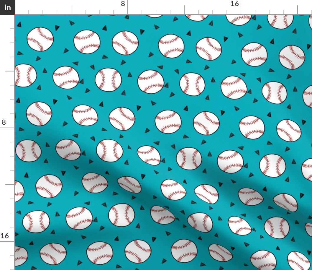 baseball fabric // sports baseball american themed fabric - teal