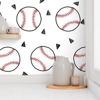 baseball fabric // sports baseball american themed fabric - white