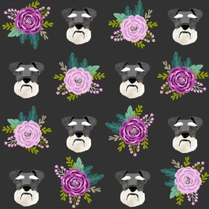 schnauzer dog fabric florals dog head fabric purple 