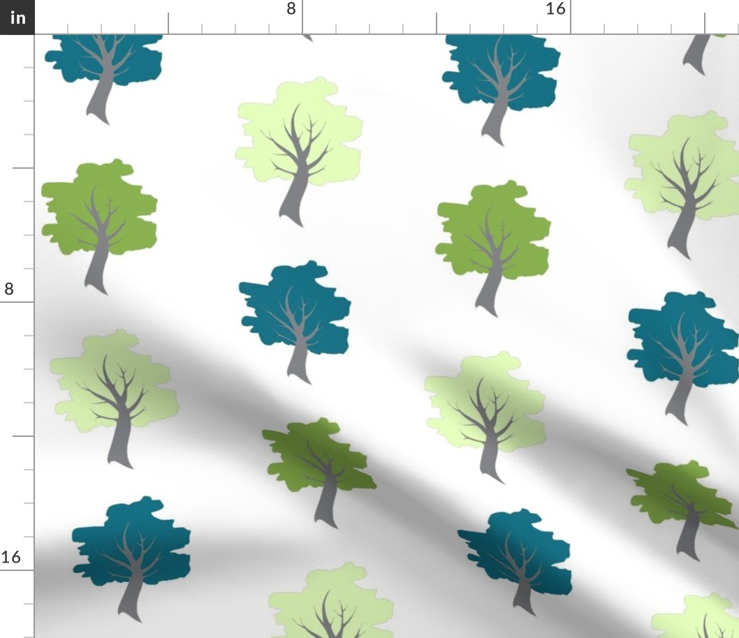 Sweet Trees - Greenery, teal, light green on white