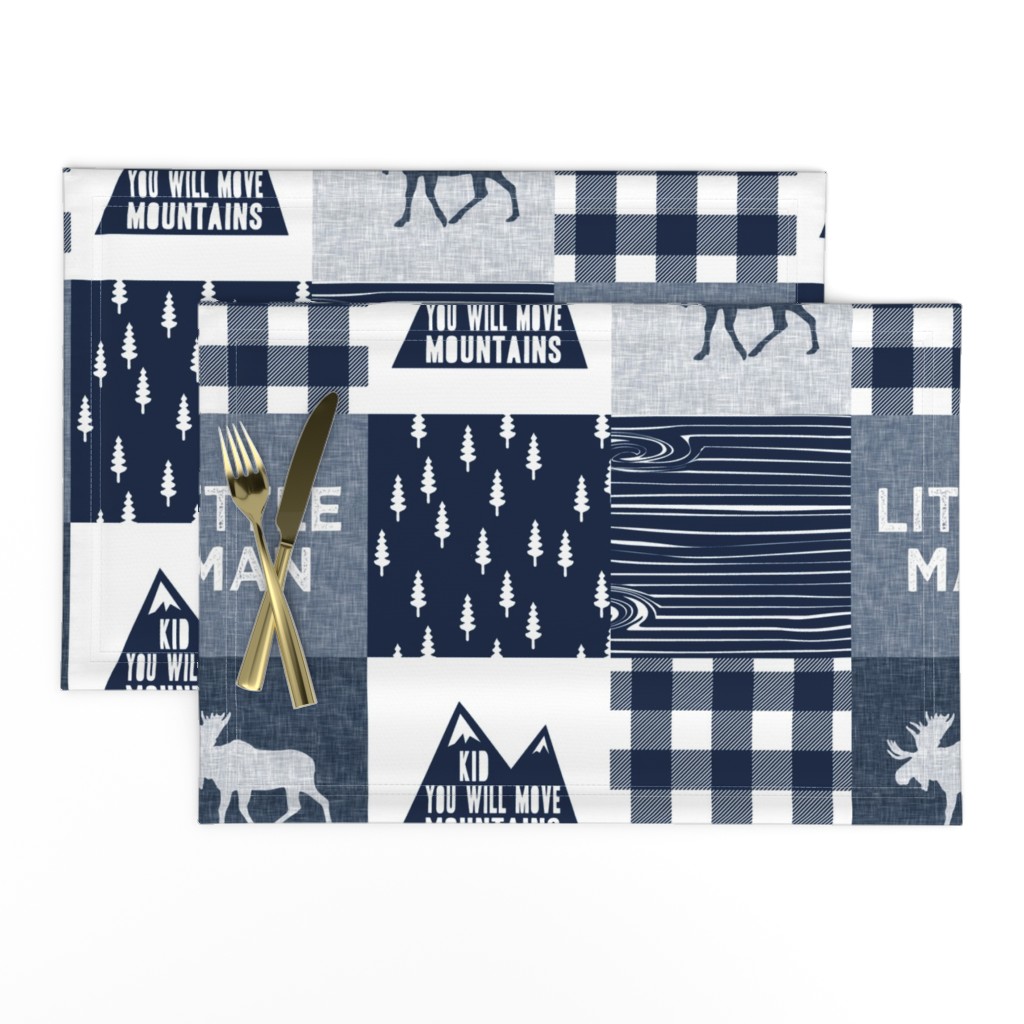 Little Man & You Will Move Mountains Quilt Top - Navy