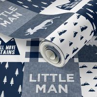 Little Man & You Will Move Mountains Quilt Top - Navy