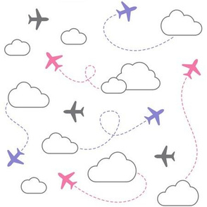 Jets in Clouds - Gray / Purple / Pink on White