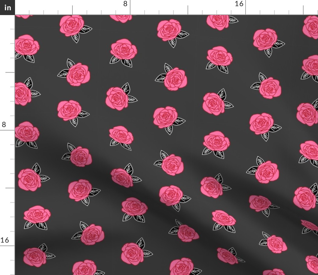rose fabric // charcoal and pink rose floral fabric rose florals fabric