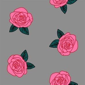 rose fabric //  grey and pink rose floral fabric rose florals fabric