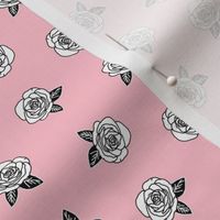 rose fabric // pink rose florals fabric black and white flower fabric