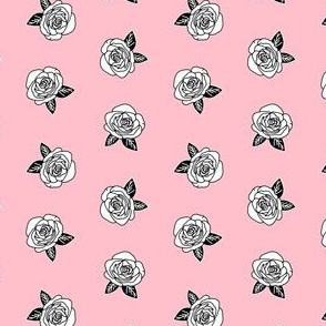 rose fabric // pink rose florals fabric black and white flower fabric