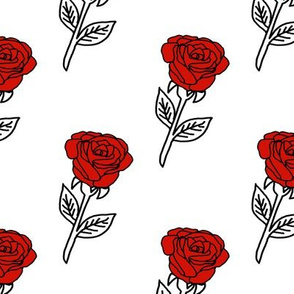 rose fabric // red rose black and white fabric simple rose stem florals fabric by andrea lauren