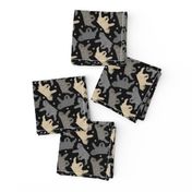 Tiny Trotting uncropped Bouvier des Flandres and paw prints - black