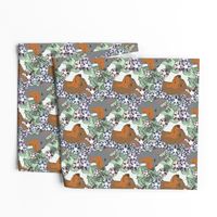 Floral Miniature Pinscher blue and lilac portraits