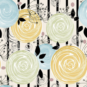  Abstract roses swirl seamless pattern
