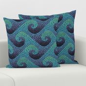 wave mosaic - indigo, blue, aqua, green