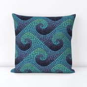 wave mosaic - indigo, blue, aqua, green