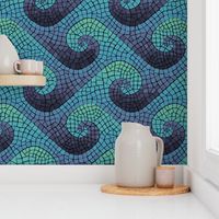 wave mosaic - indigo, blue, aqua, green