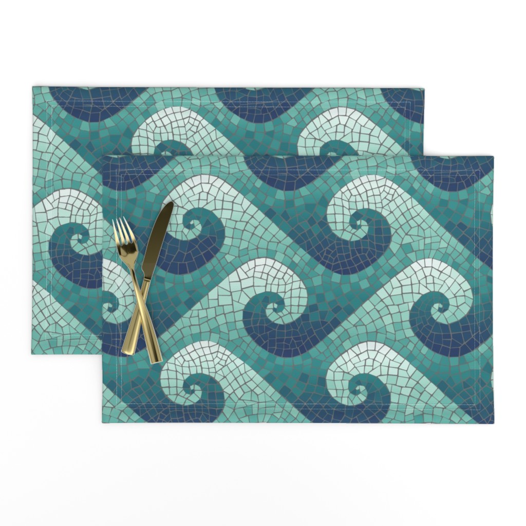 wave mosaic - navy, teal, white