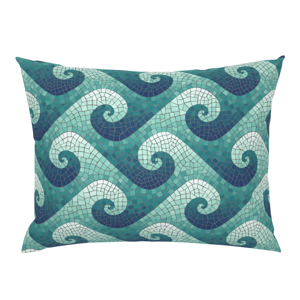 wave mosaic - navy, teal, white