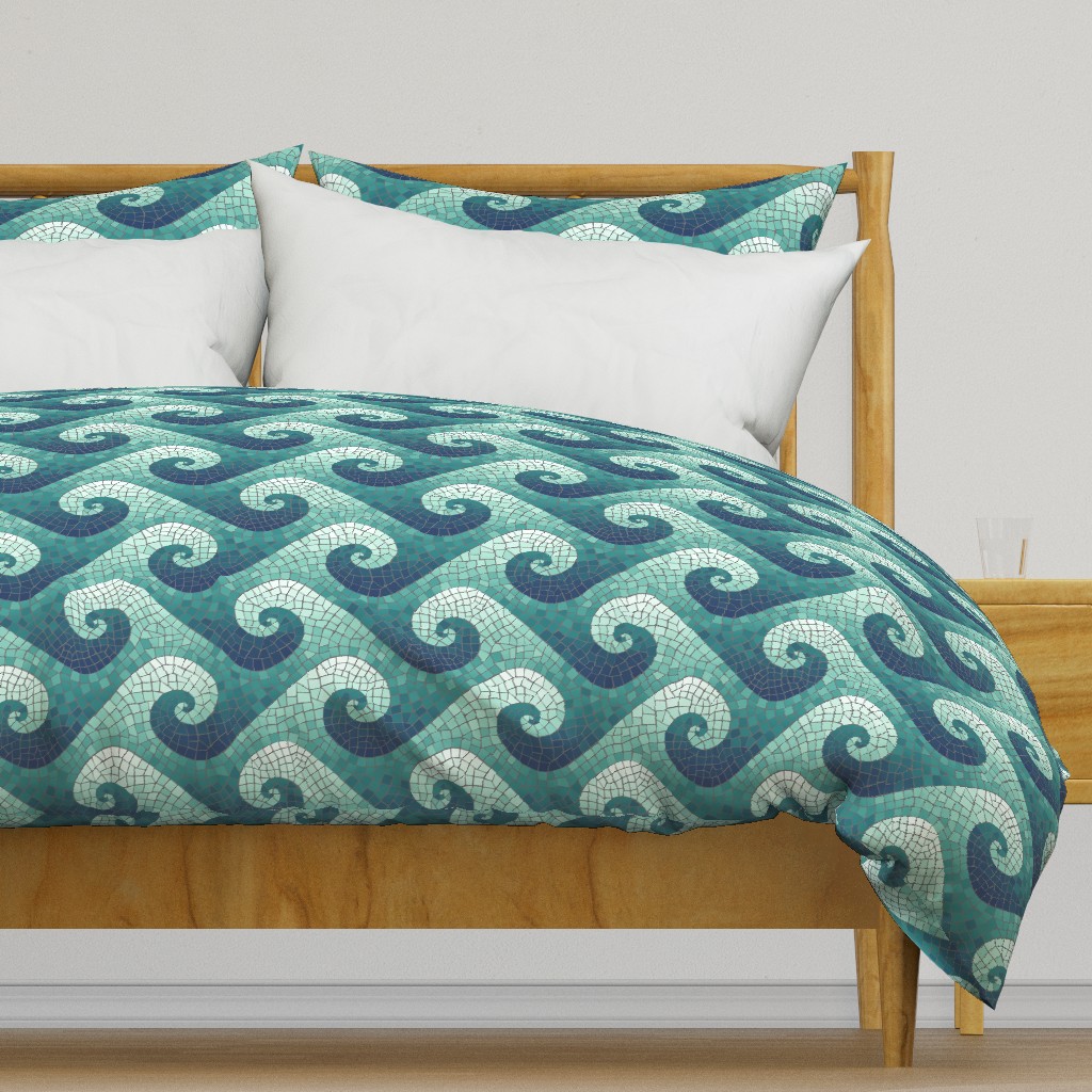 wave mosaic - navy, teal, white