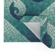 wave mosaic - navy, teal, white
