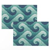 wave mosaic - navy, teal, white