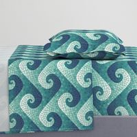 wave mosaic - navy, teal, white