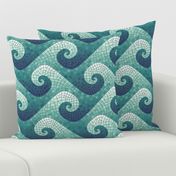 wave mosaic - navy, teal, white