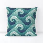 wave mosaic - navy, teal, white