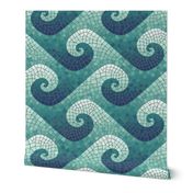 wave mosaic - navy, teal, white