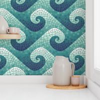 wave mosaic - navy, teal, white