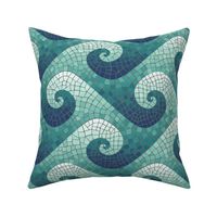 wave mosaic - navy, teal, white