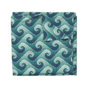 wave mosaic - navy, teal, white