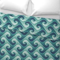 wave mosaic - navy, teal, white