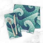 wave mosaic - navy, teal, white